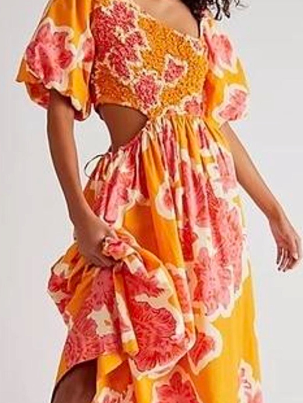 Free People Orange & Pink Floral Cutout Maxi Dress size Medium